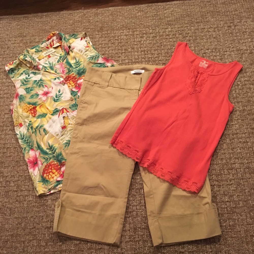 Khaki Capri Hawaiian Shirt Outfit Sz 8 M